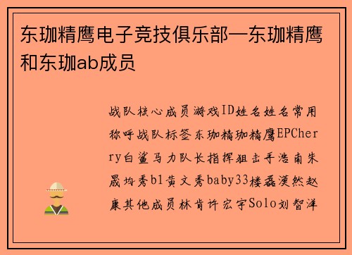 东珈精鹰电子竞技俱乐部—东珈精鹰和东珈ab成员